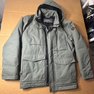 Eddie Bauer Mens Everson Down Insulated Hooded Winter Coat Olive Green Large